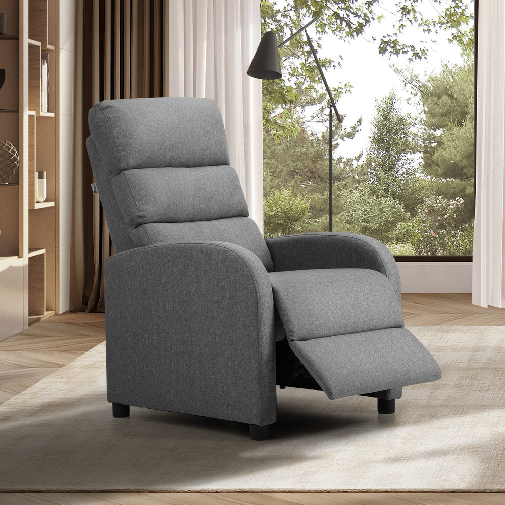 Oikiture Recliner Chair Armchair Adjustable Sofa Lounge Polyester Grey