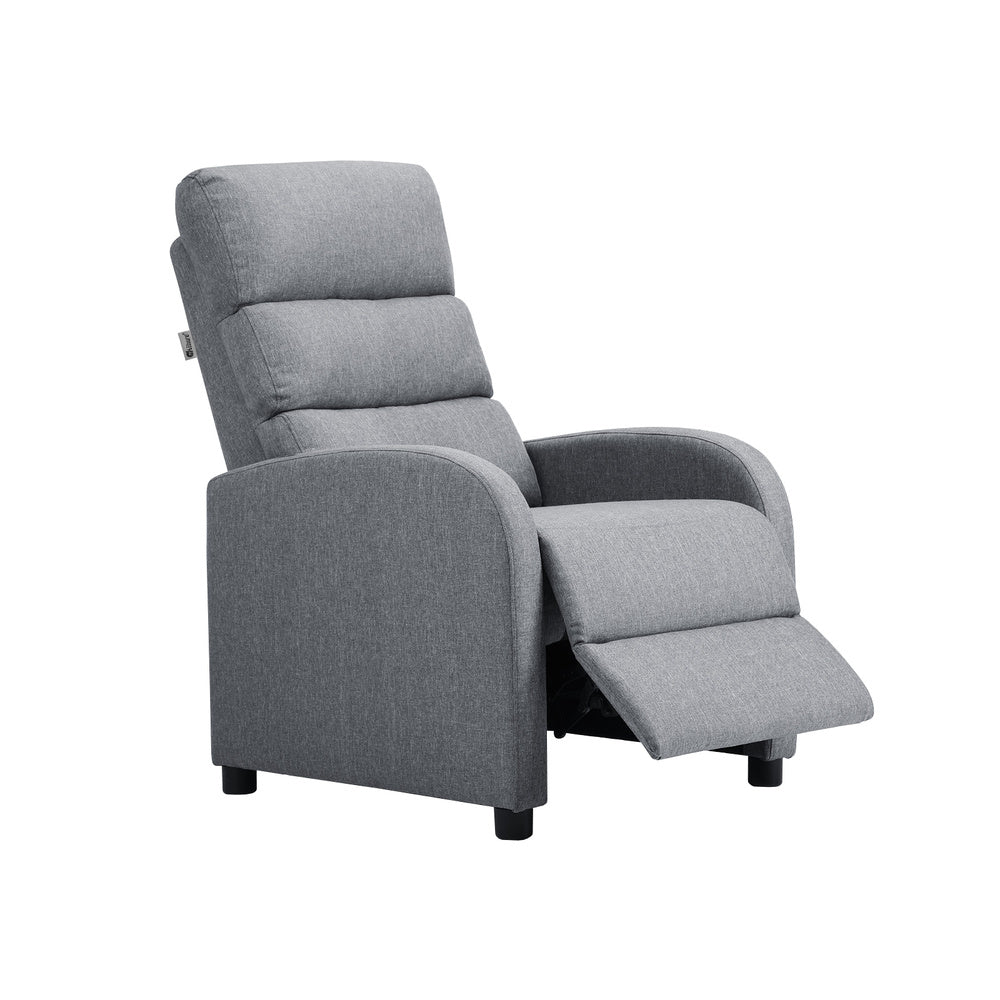 Oikiture Recliner Chair Armchair Adjustable Sofa Lounge Polyester Grey