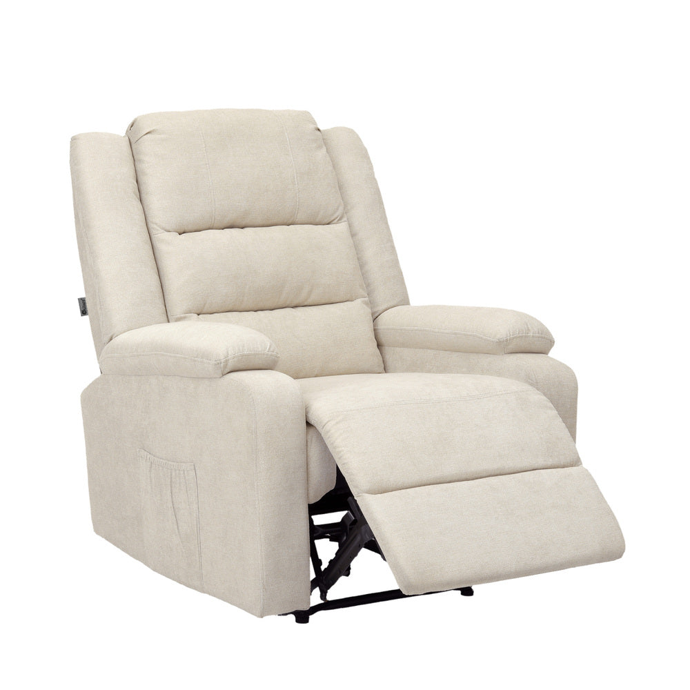 Oikiture Recliner Chair Padded Lounge With Side Pocket Polyester Beige