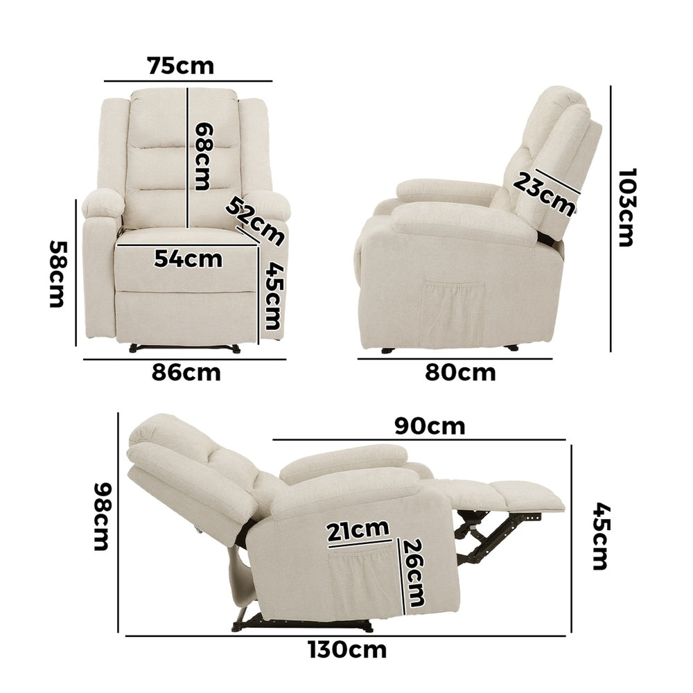 Oikiture Recliner Chair Padded Lounge With Side Pocket Polyester Beige