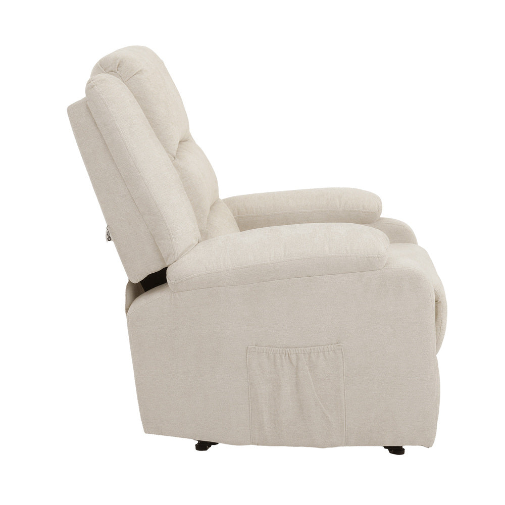 Oikiture Recliner Chair Padded Lounge With Side Pocket Polyester Beige