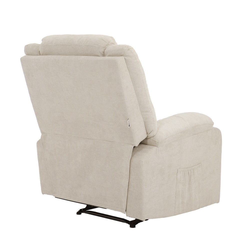 Oikiture Recliner Chair Padded Lounge With Side Pocket Polyester Beige