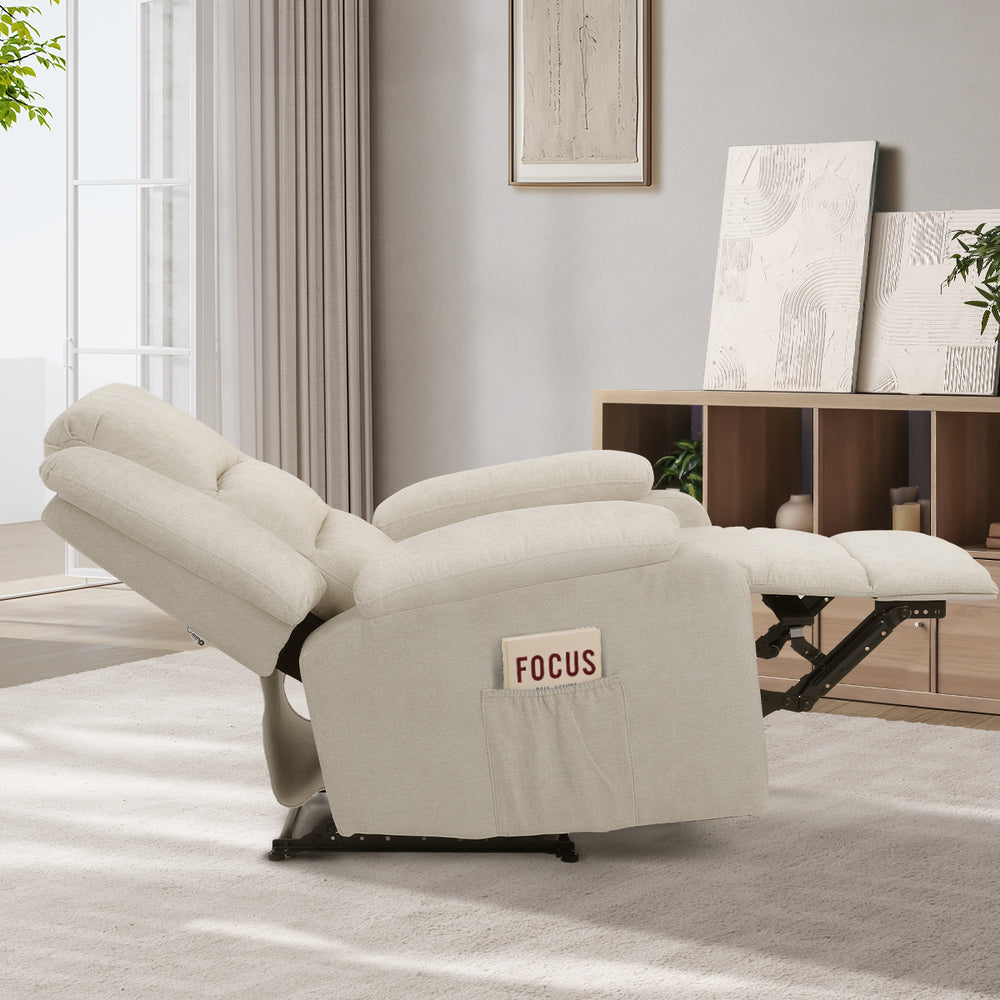 Oikiture Recliner Chair Padded Lounge With Side Pocket Polyester Beige