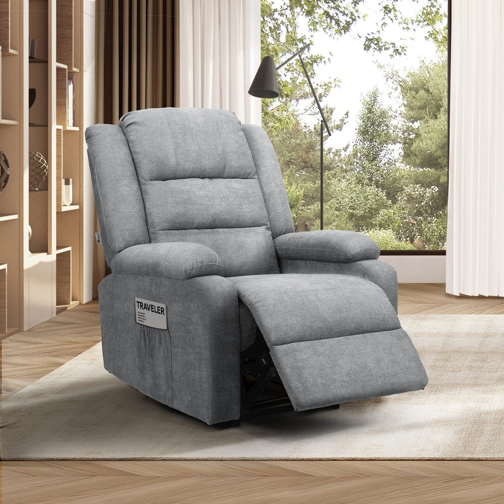 Oikiture Recliner Chair Padded Lounge With Side Pocket Polyester Grey