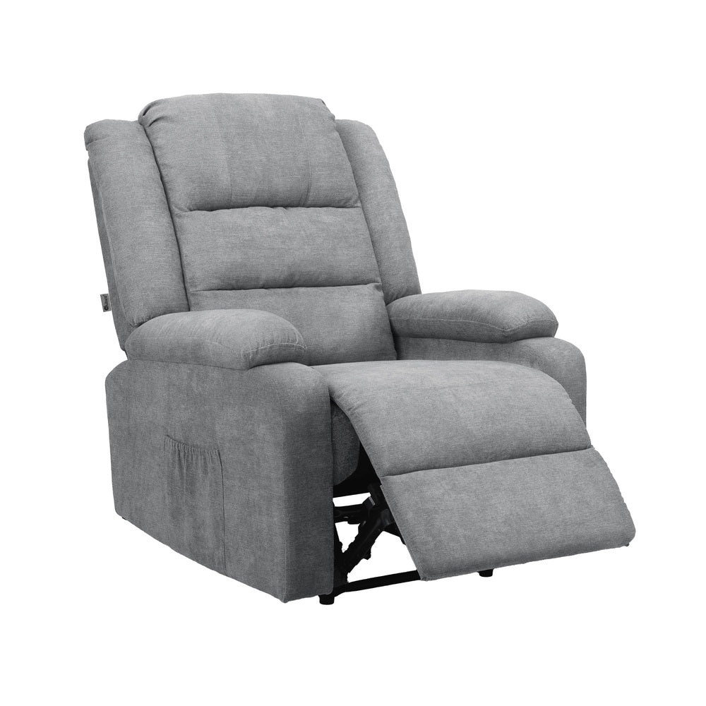 Oikiture Recliner Chair Padded Lounge With Side Pocket Polyester Grey