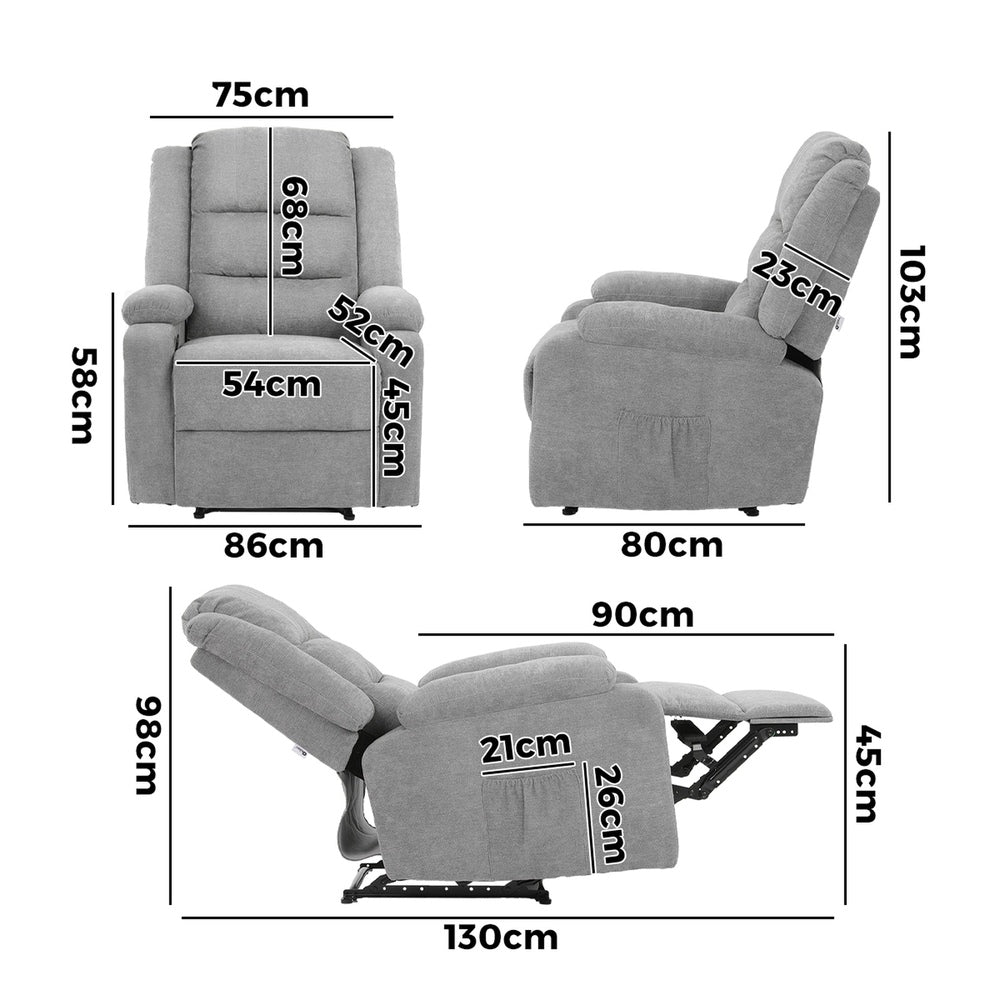 Oikiture Recliner Chair Padded Lounge With Side Pocket Polyester Grey