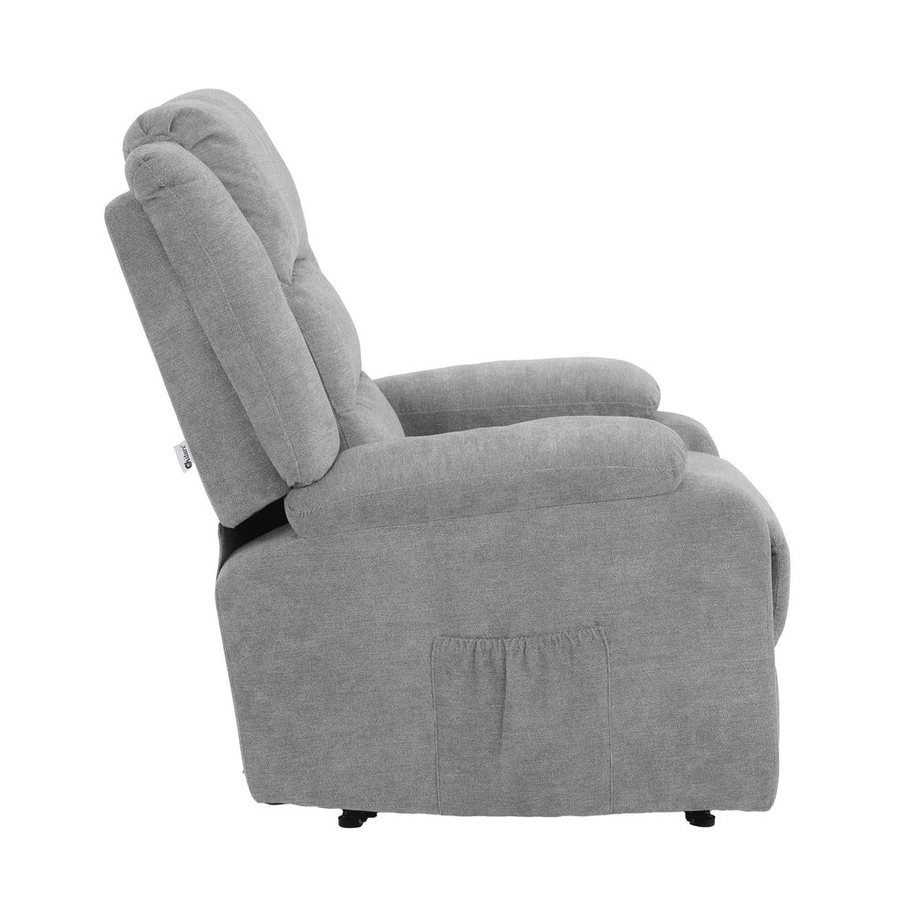 Oikiture Recliner Chair Padded Lounge With Side Pocket Polyester Grey