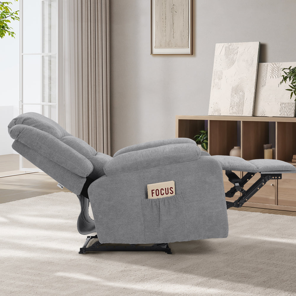 Oikiture Recliner Chair Padded Lounge With Side Pocket Polyester Grey