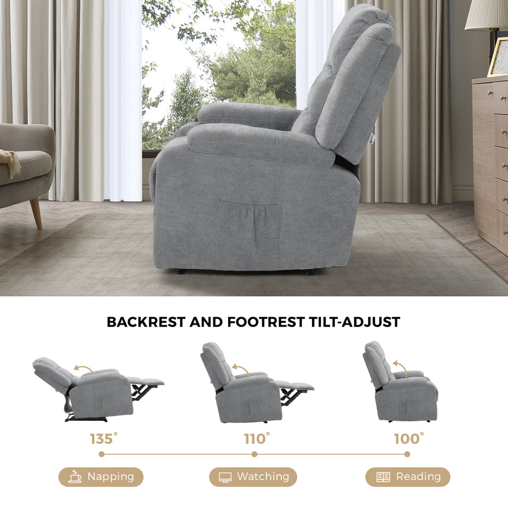 Oikiture Recliner Chair Padded Lounge With Side Pocket Polyester Grey