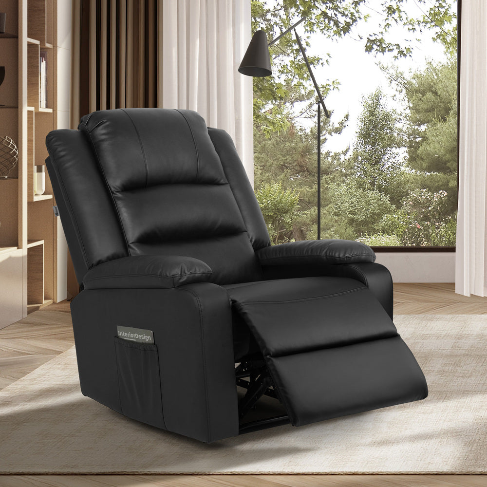 Oikiture Recliner Chair Armchair with Side Pocket Leather Black