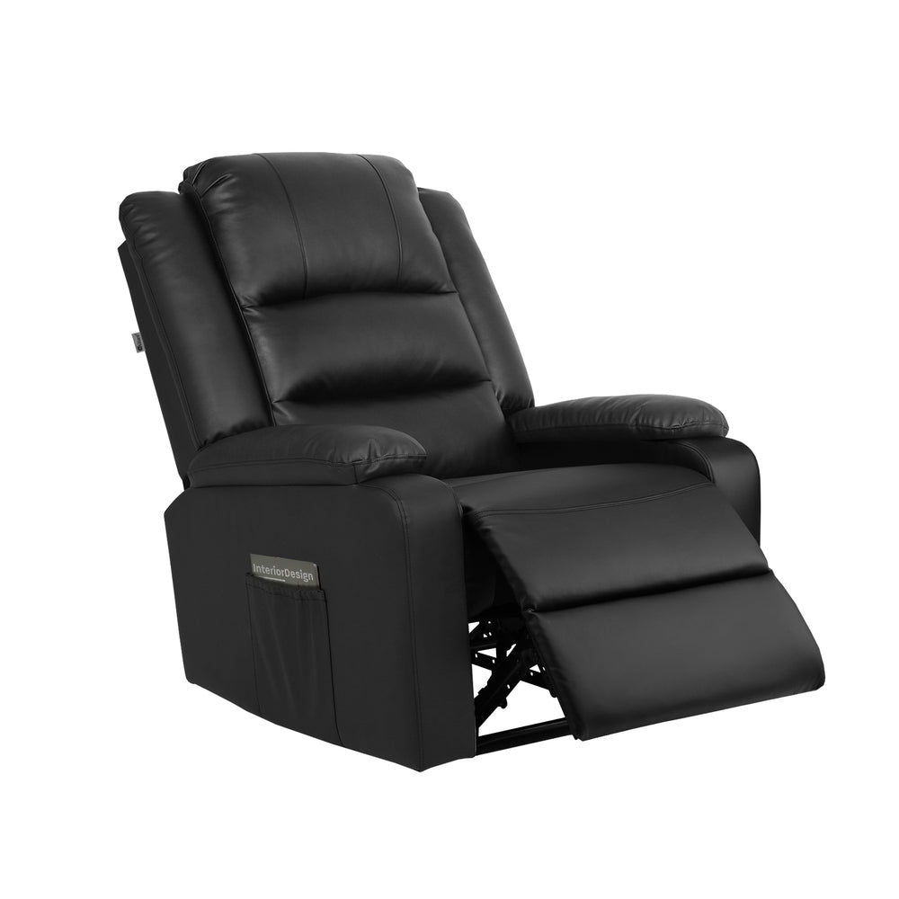 Oikiture Recliner Chair Armchair with Side Pocket Leather Black
