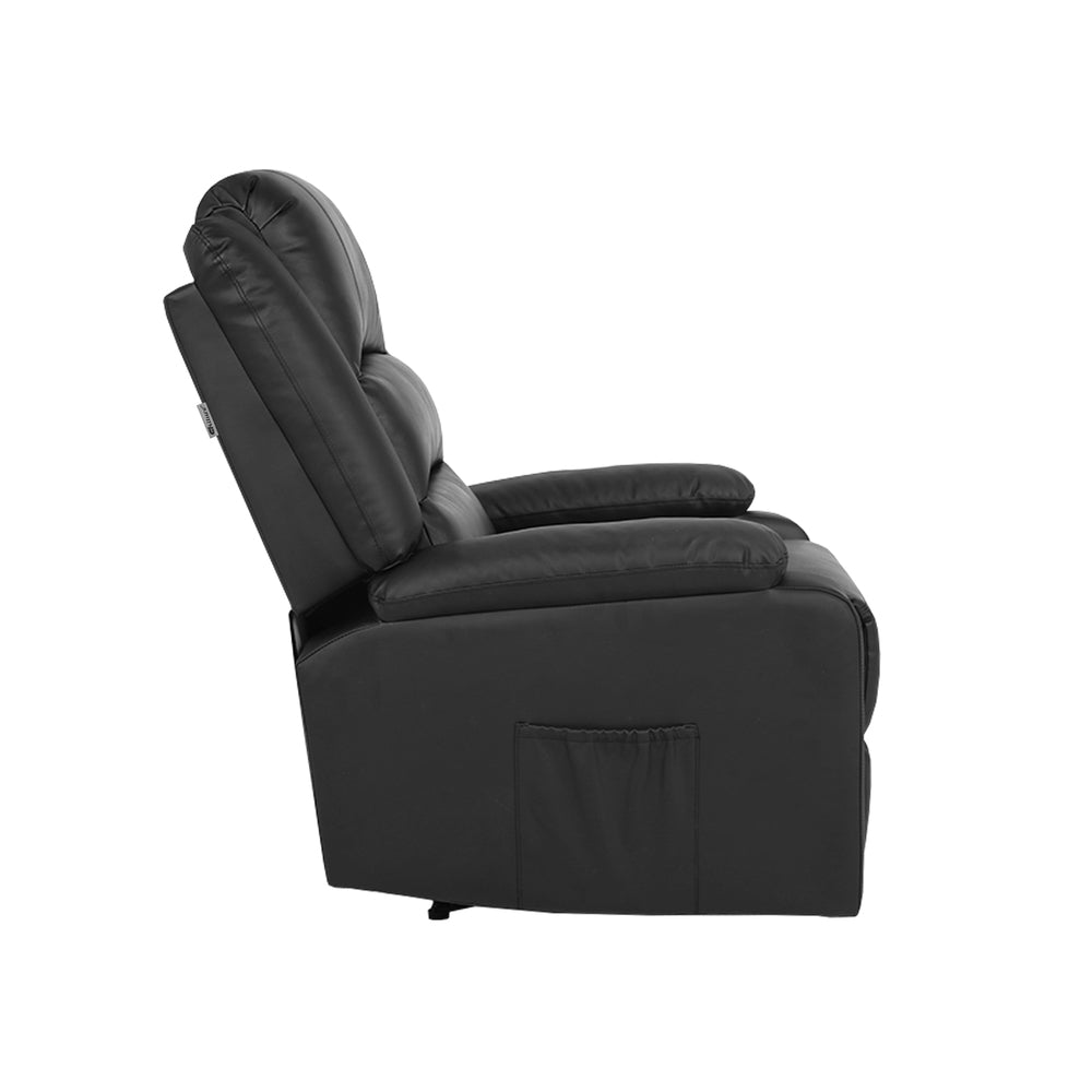 Oikiture Recliner Chair Armchair with Side Pocket Leather Black