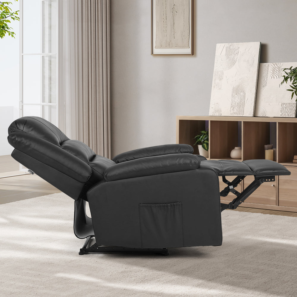 Oikiture Recliner Chair Armchair with Side Pocket Leather Black