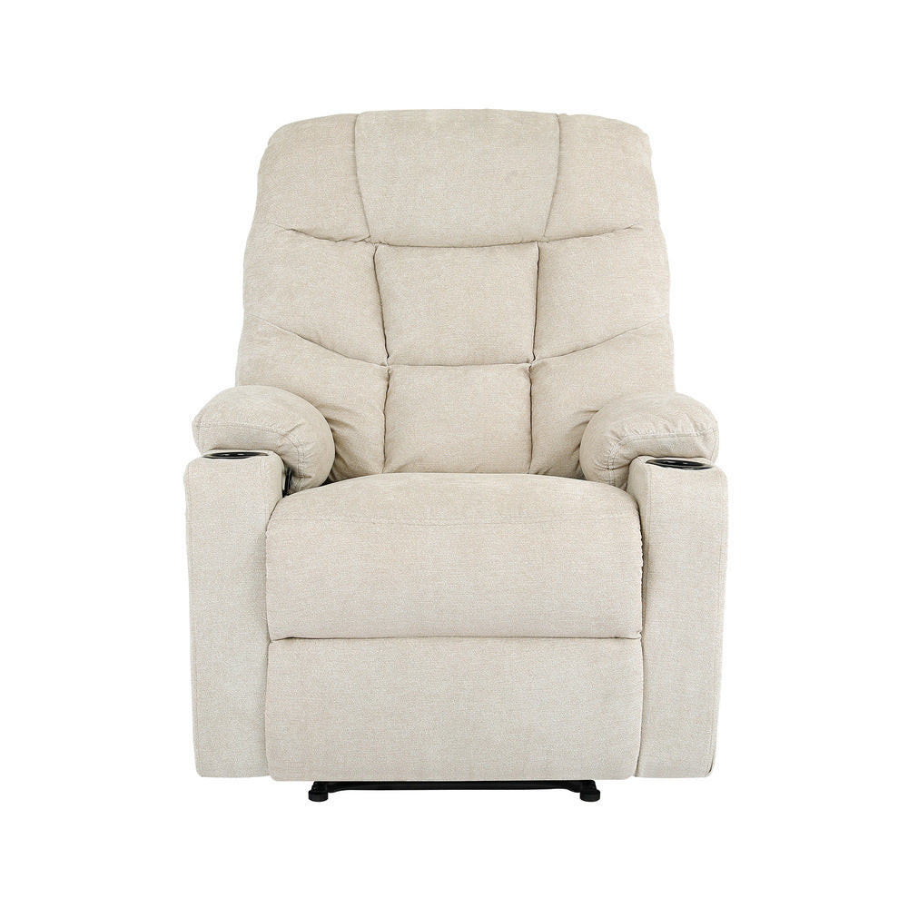 Oikiture Recliner Chair Electric Massage Chairs Heated Polyester Beige
