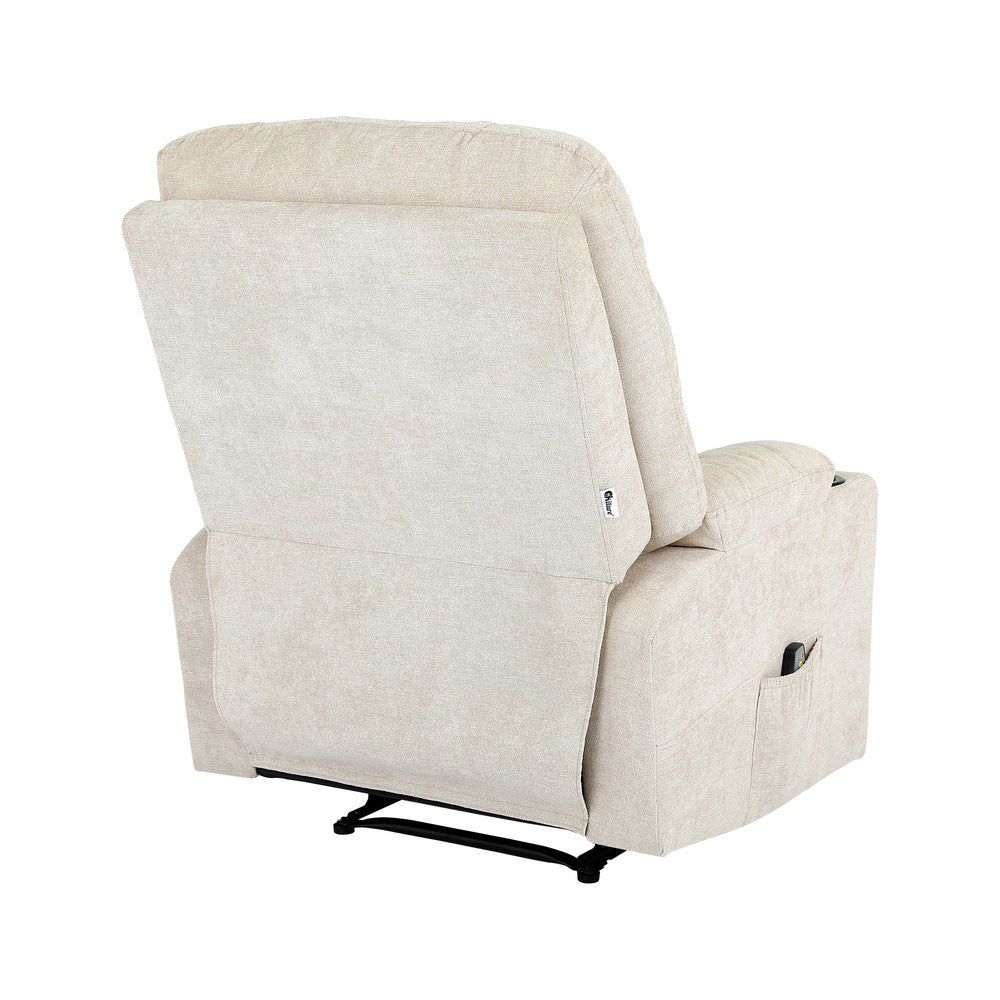 Oikiture Recliner Chair Electric Massage Chairs Heated Polyester Beige