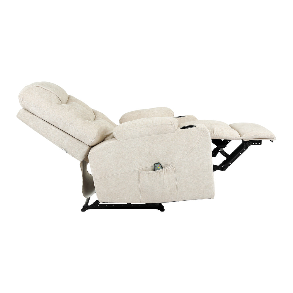 Oikiture Recliner Chair Electric Massage Chairs Heated Polyester Beige