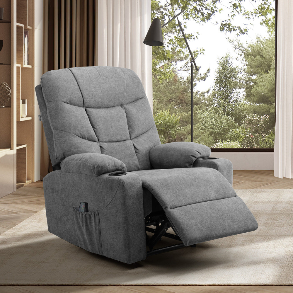 Oikiture Recliner Chair Electric Massage Chairs Heated Polyester Grey