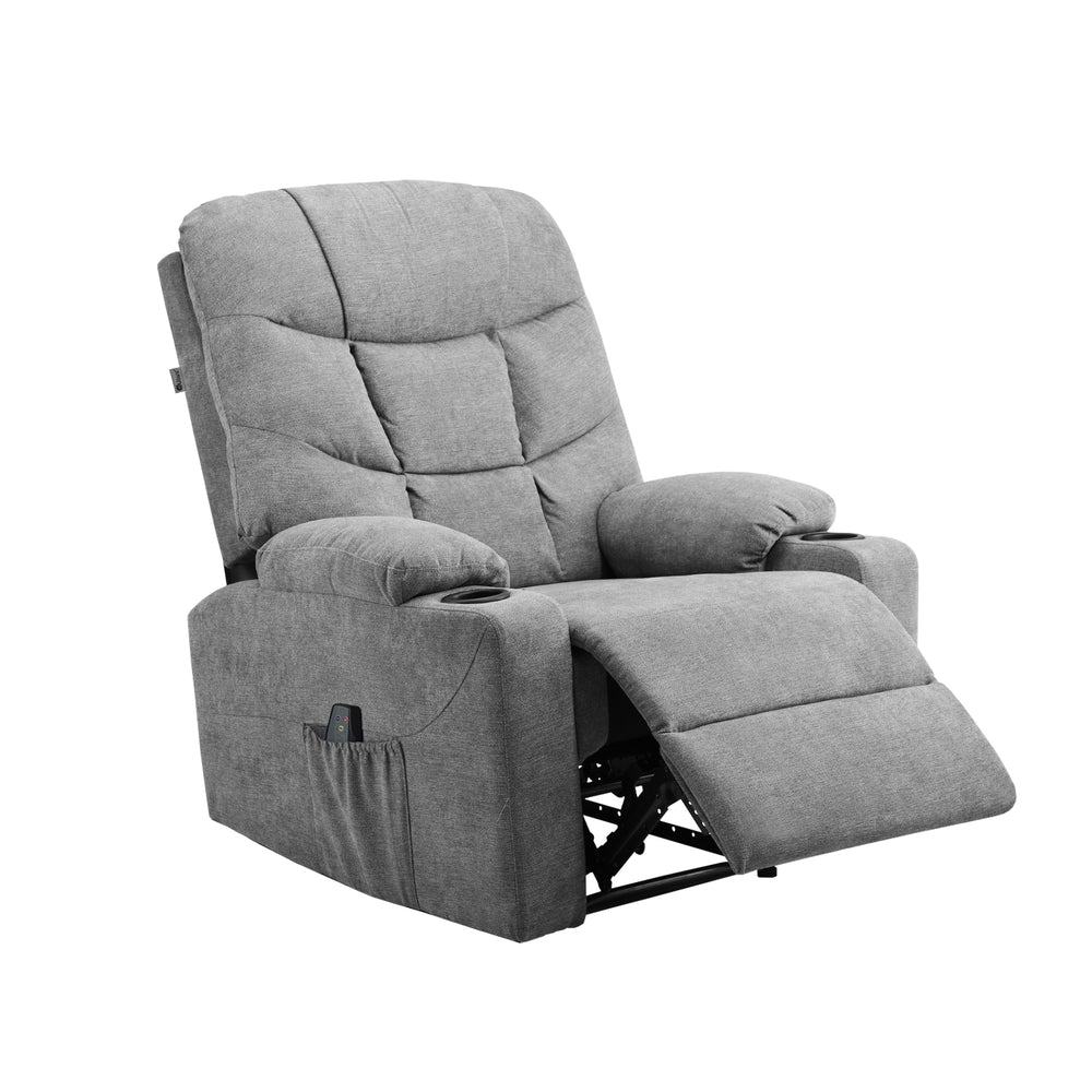 Oikiture Recliner Chair Electric Massage Chairs Heated Polyester Grey