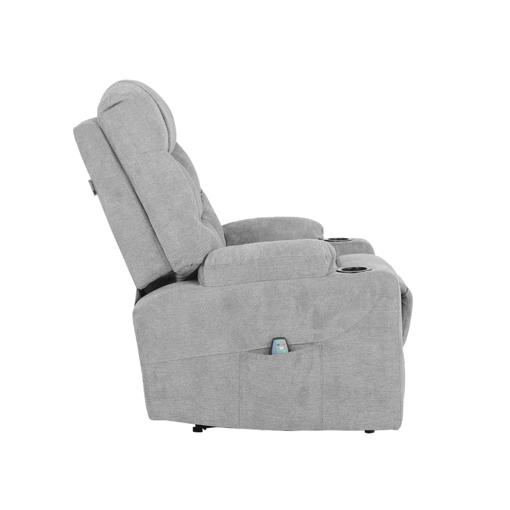 Oikiture Recliner Chair Electric Massage Chairs Heated Polyester Grey