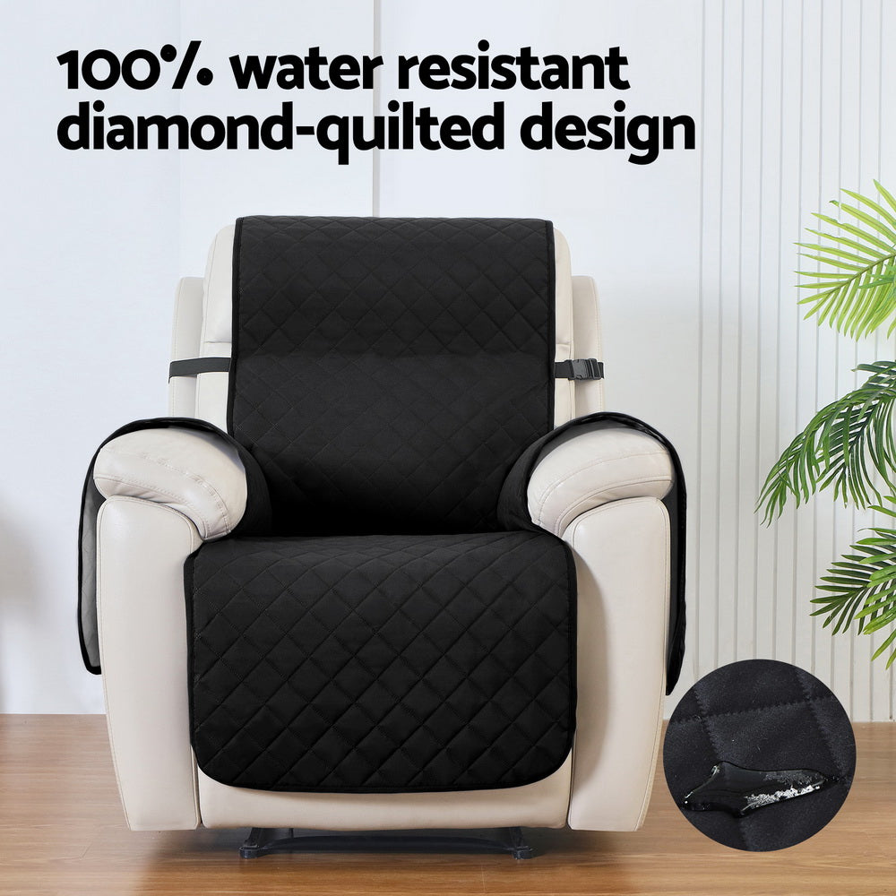 Waterproof Black Recliner Chair Cover by Artiss - Diamond-Quilted Design