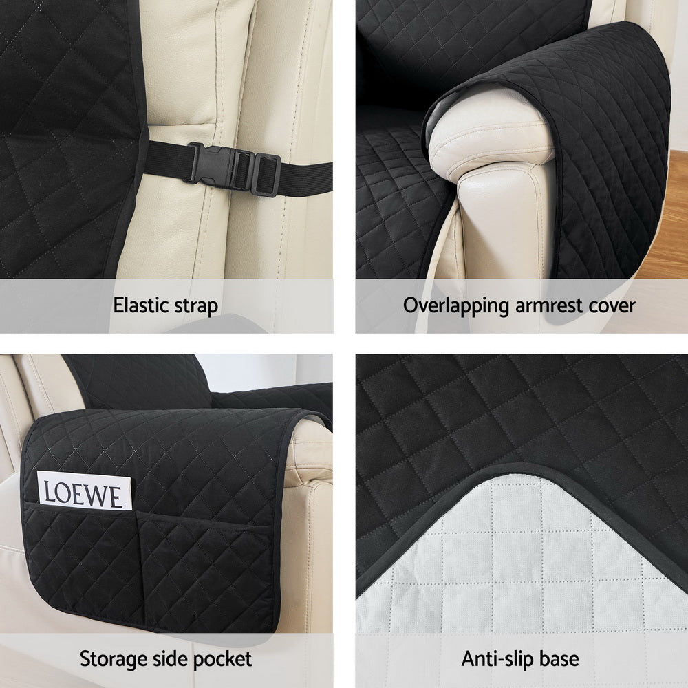 Waterproof Black Recliner Chair Cover by Artiss - Diamond-Quilted Design