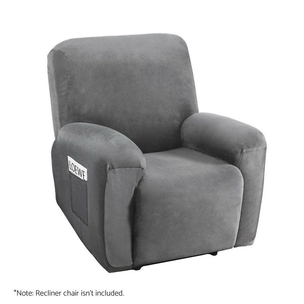 Plush Velvet Grey Recliner Chair Cover for 1 Seater by Artiss