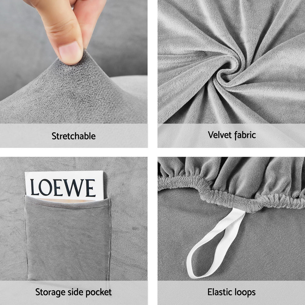 Plush Velvet Grey Recliner Chair Cover for 1 Seater by Artiss