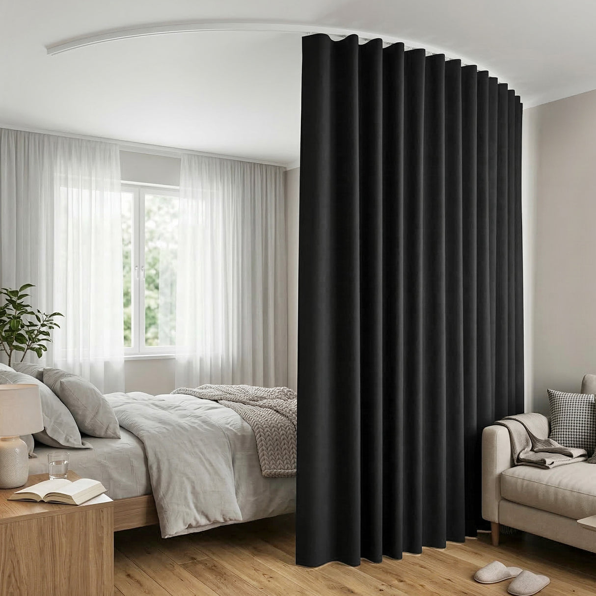 Artiss Room Divider Curtain Ceiling Mounted Track Sets Flexible Black