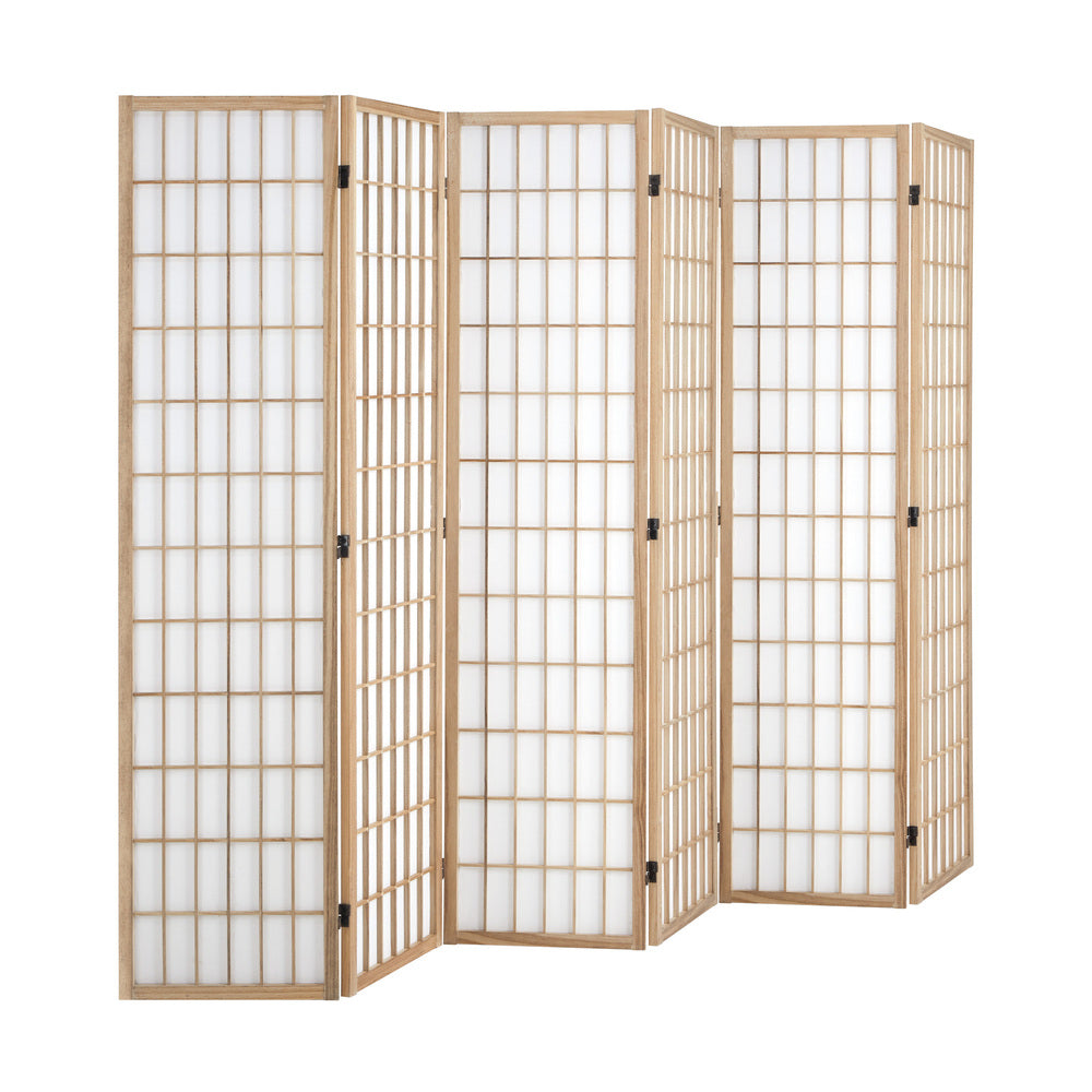 Oikiture 6 Panel Room Divider Timber Farbic Natural