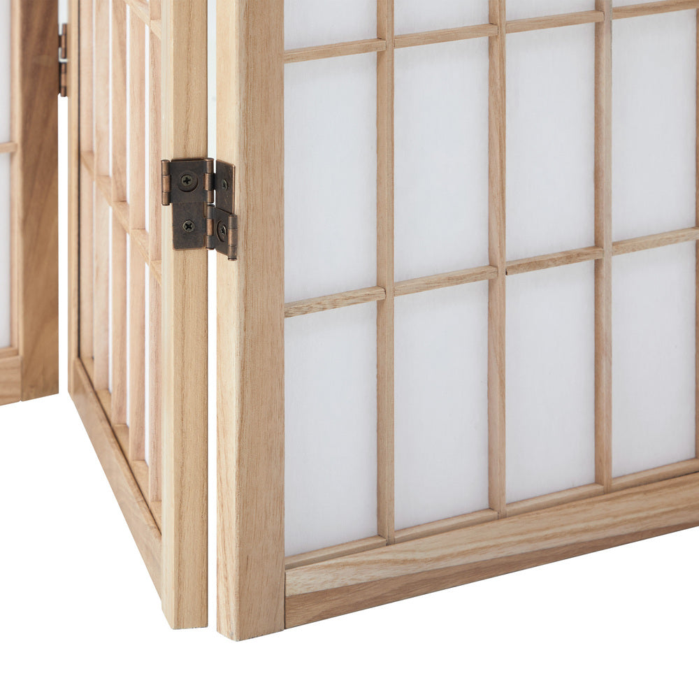 Oikiture 6 Panel Room Divider Timber Farbic Natural
