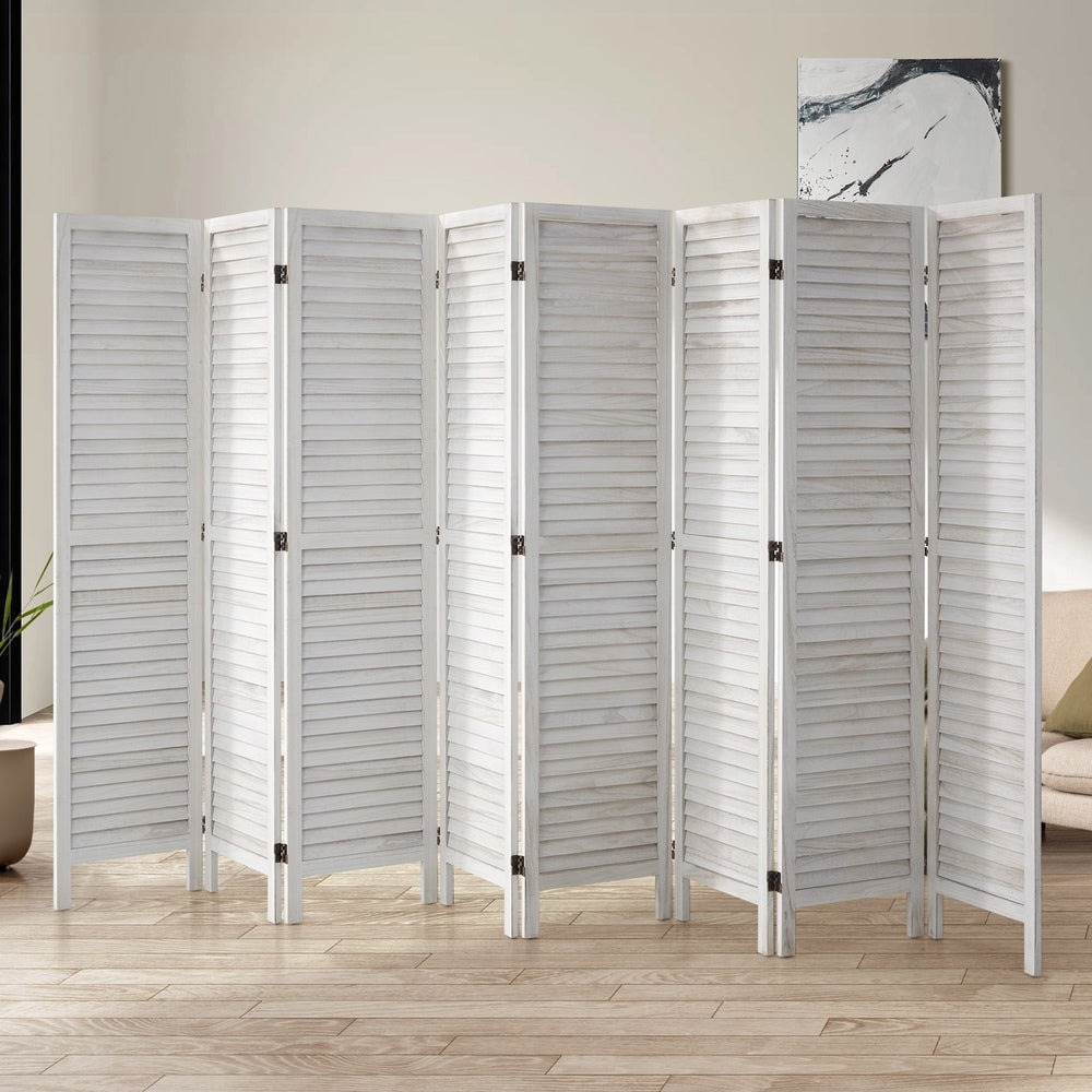 Oikiture 8 Panel Room Divider Timber Wooden Fold White