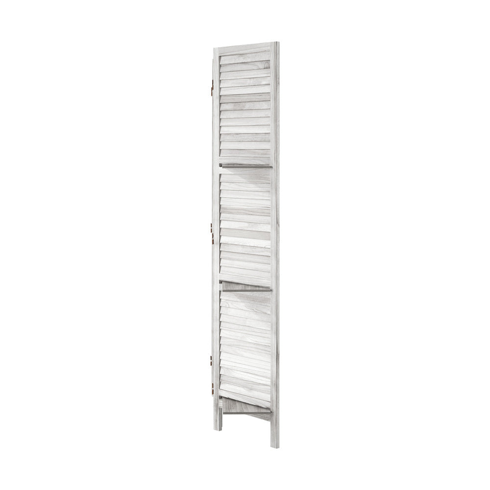 Oikiture 4 Panel Room Divider With Shelves Timber Wooden White