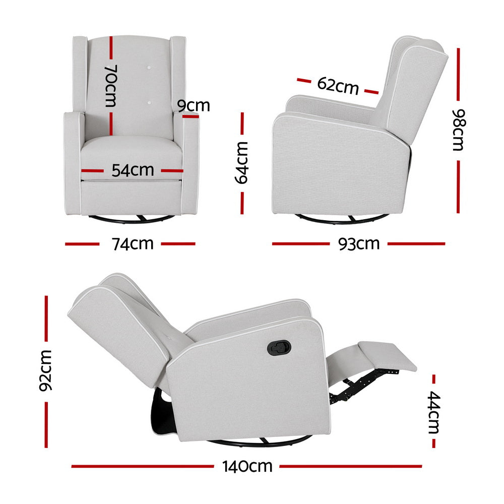 Artiss Recliner Armchair 360? Swivel Grey Fabric