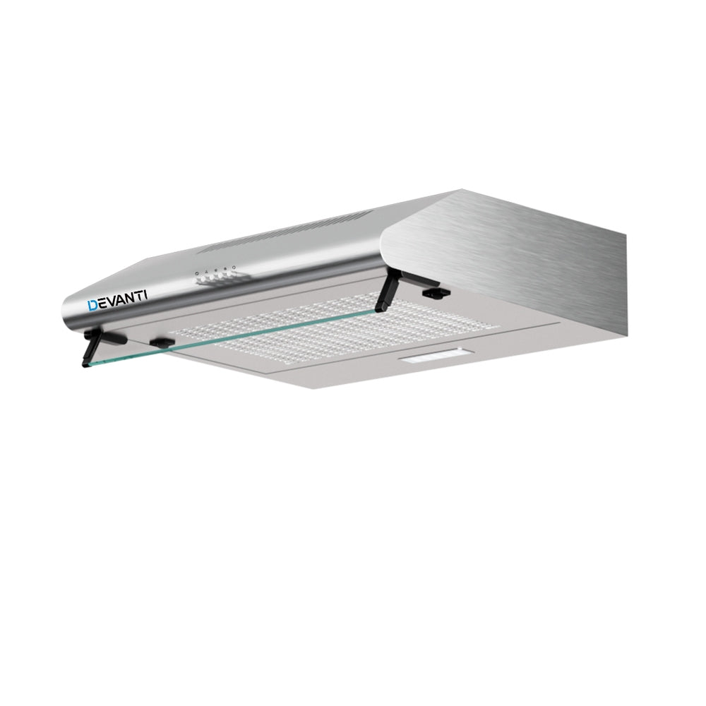 Devanti 60cm Stainless Steel Kitchen Canopy Range Hood with LED Lighting and Powerful Extraction