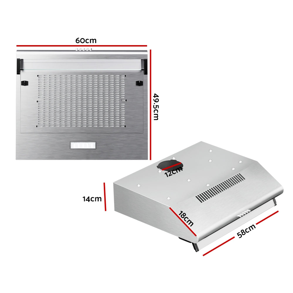 Devanti 60cm Stainless Steel Kitchen Canopy Range Hood with LED Lighting and Powerful Extraction