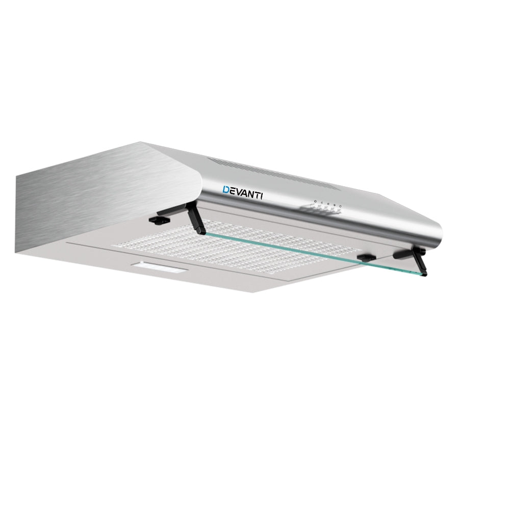 Devanti 60cm Stainless Steel Kitchen Canopy Range Hood with LED Lighting and Powerful Extraction