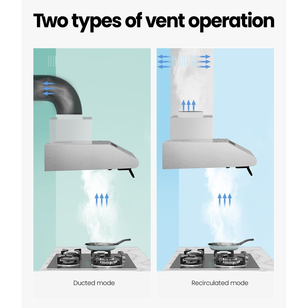 Devanti 60cm Stainless Steel Kitchen Canopy Range Hood with LED Lighting and Powerful Extraction