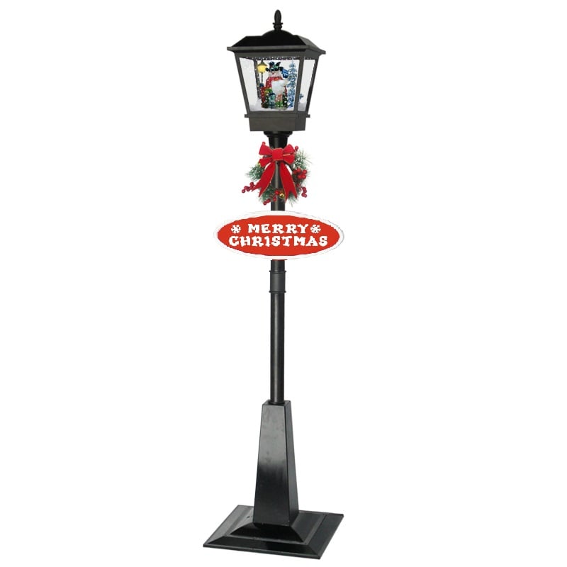 Christabelle Christmas Lamp Post with Snow Lights & Music- Black Snowman 180cm