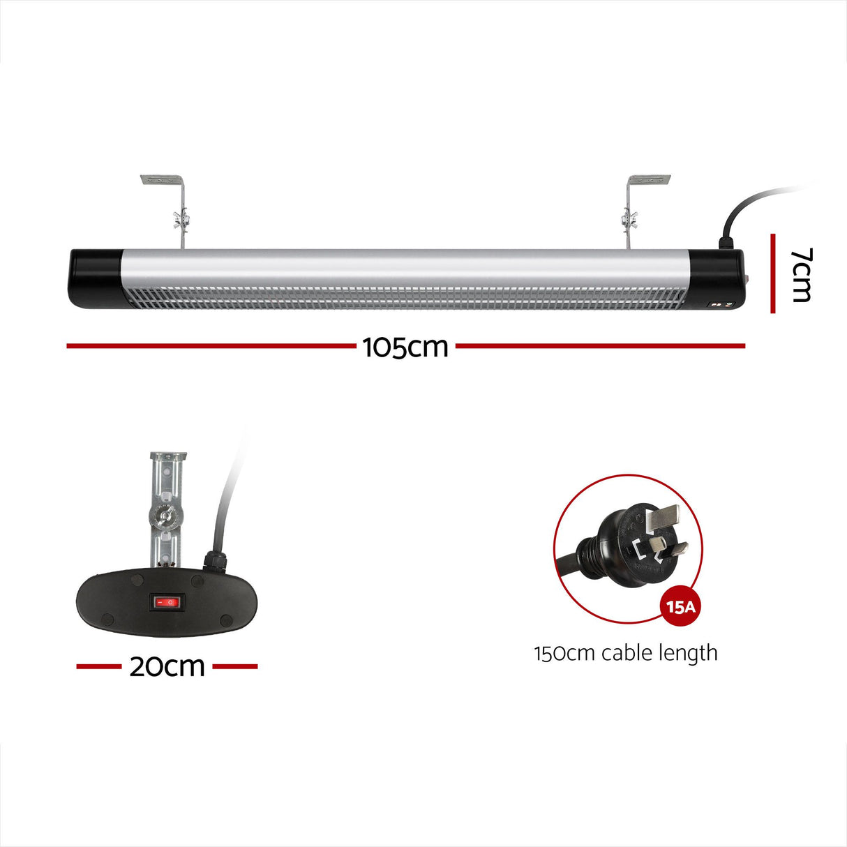 Devanti 2PCS Electric Radiant Strip Heater Outdoor Indoor Patio Infrared Heaters 3000W