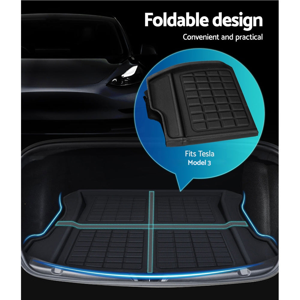 3-Piece Custom Fit Rubber Mat Set for Tesla Model 3 (2021-2022) - Front and Rear Trunk Protection