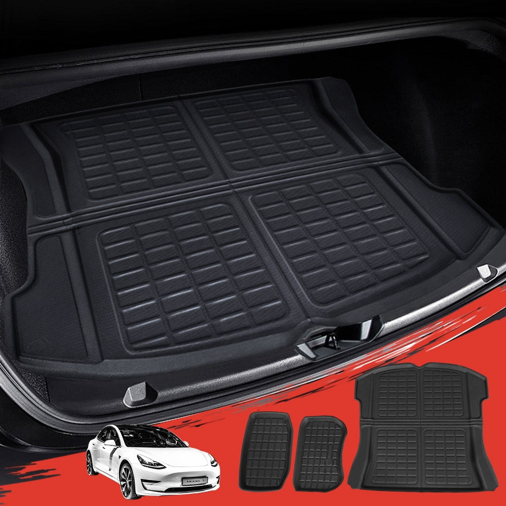 3-Piece Custom Fit Rubber Mat Set for Tesla Model 3 (2021-2022) - Front and Rear Trunk Protection