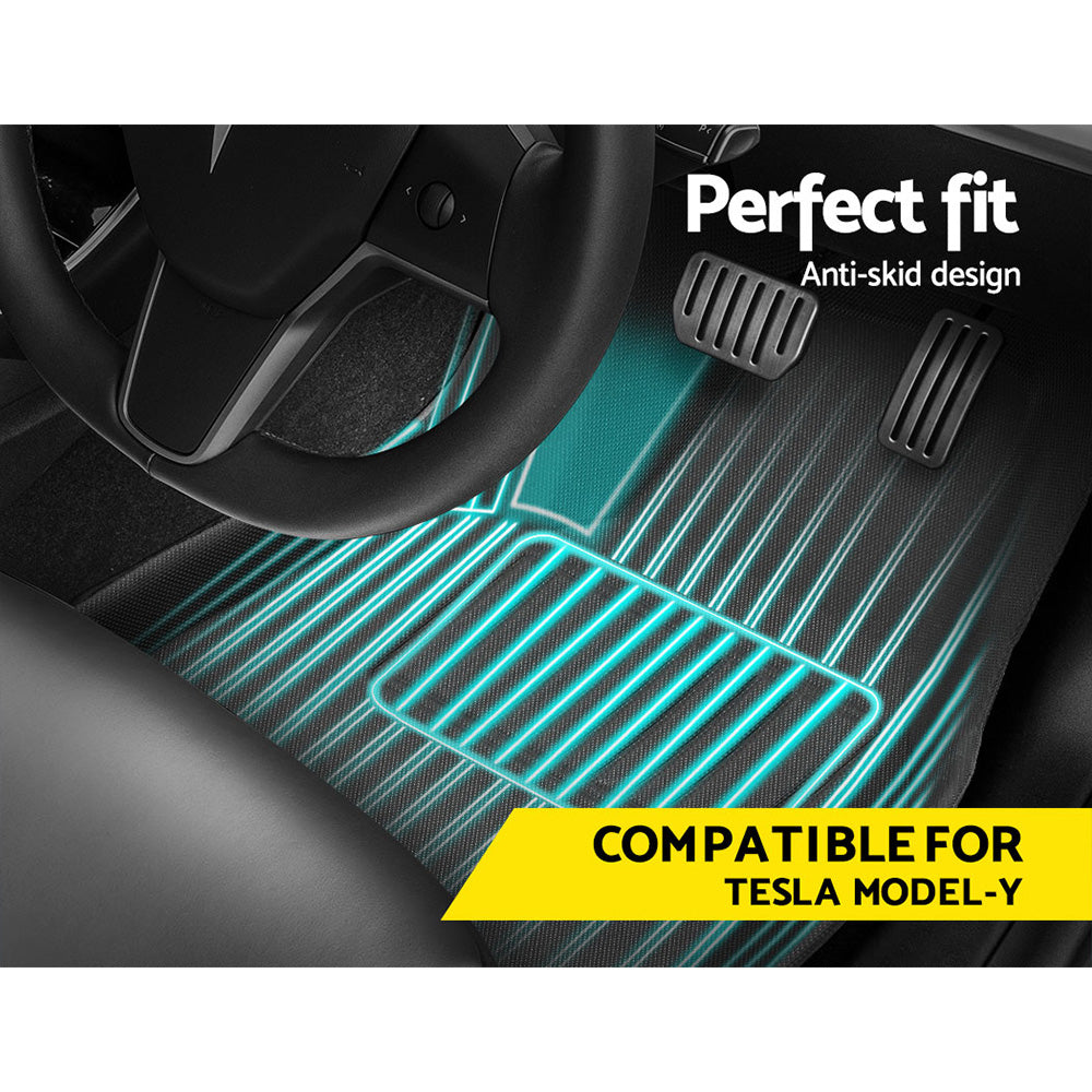 Weisshorn Custom Fit Rubber Floor Mats for Tesla Model Y RHD (2021-2024) - Front and Rear Set