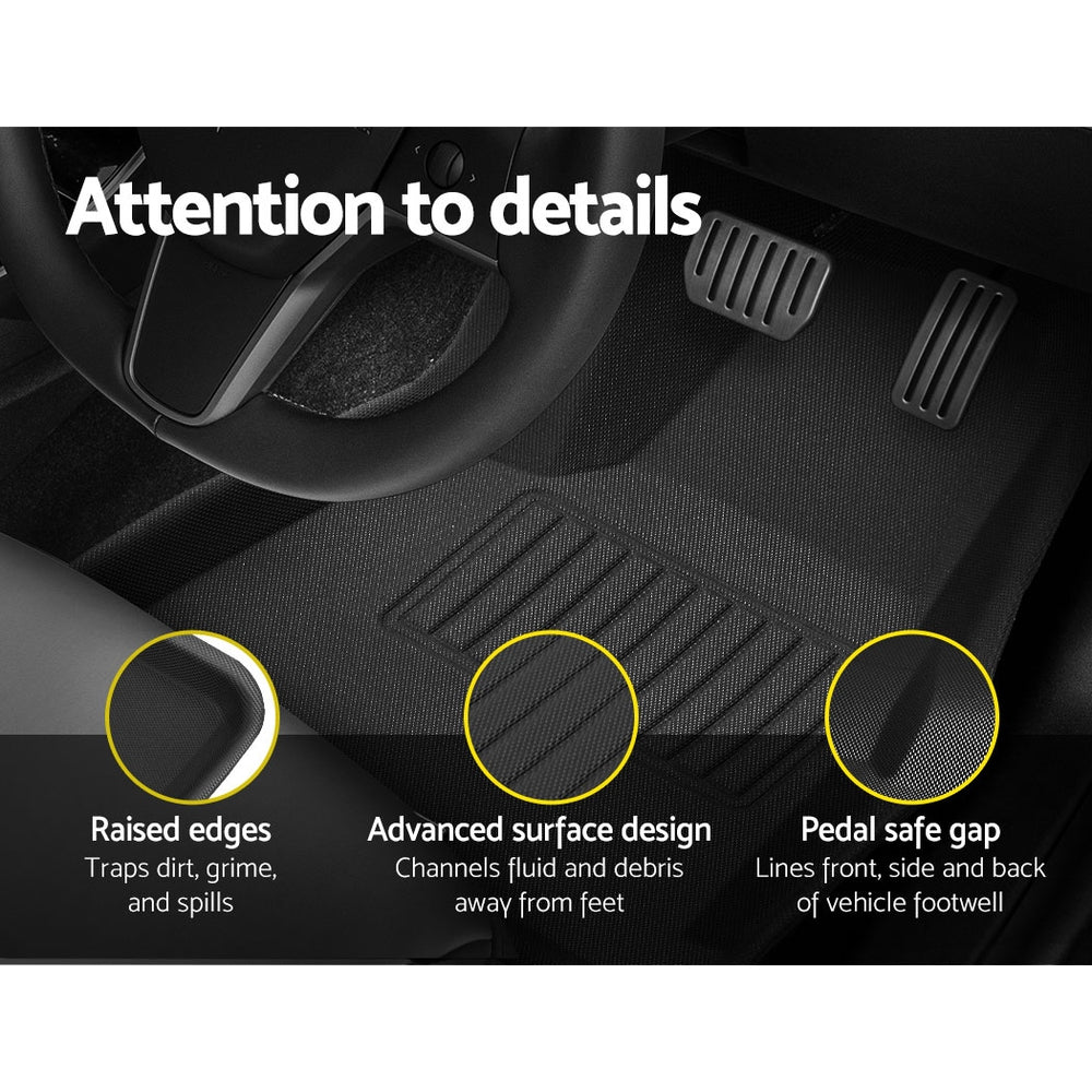 Weisshorn Custom Fit Rubber Floor Mats for Tesla Model Y RHD (2021-2024) - Front and Rear Set