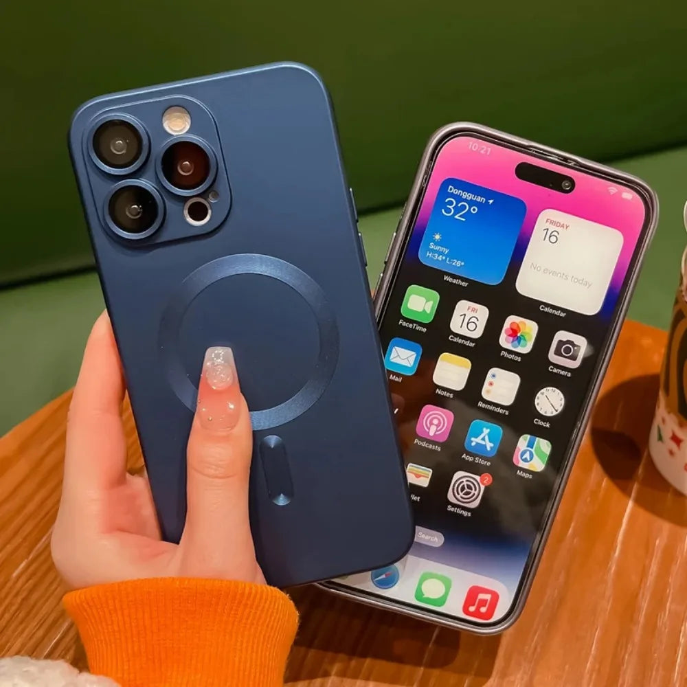 Luxury Magnetic Wireless Charging Matte Case For iPhone 16 15 14 Plus 13 12 11 Pro Max For Magsafe Camera Lens Protector Cover