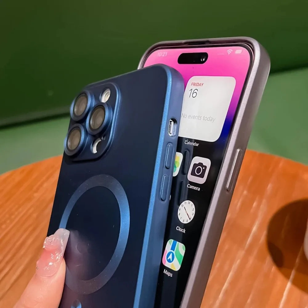 Luxury Magnetic Wireless Charging Matte Case For iPhone 16 15 14 Plus 13 12 11 Pro Max For Magsafe Camera Lens Protector Cover