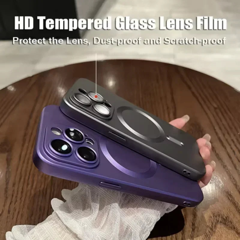 Luxury Magnetic Wireless Charging Matte Case For iPhone 16 15 14 Plus 13 12 11 Pro Max For Magsafe Camera Lens Protector Cover