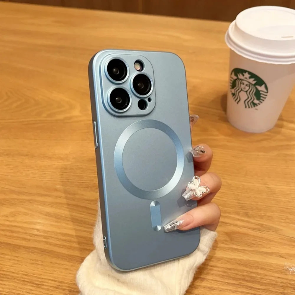 Luxury Magnetic Wireless Charging Matte Case For iPhone 16 15 14 Plus 13 12 11 Pro Max For Magsafe Camera Lens Protector Cover