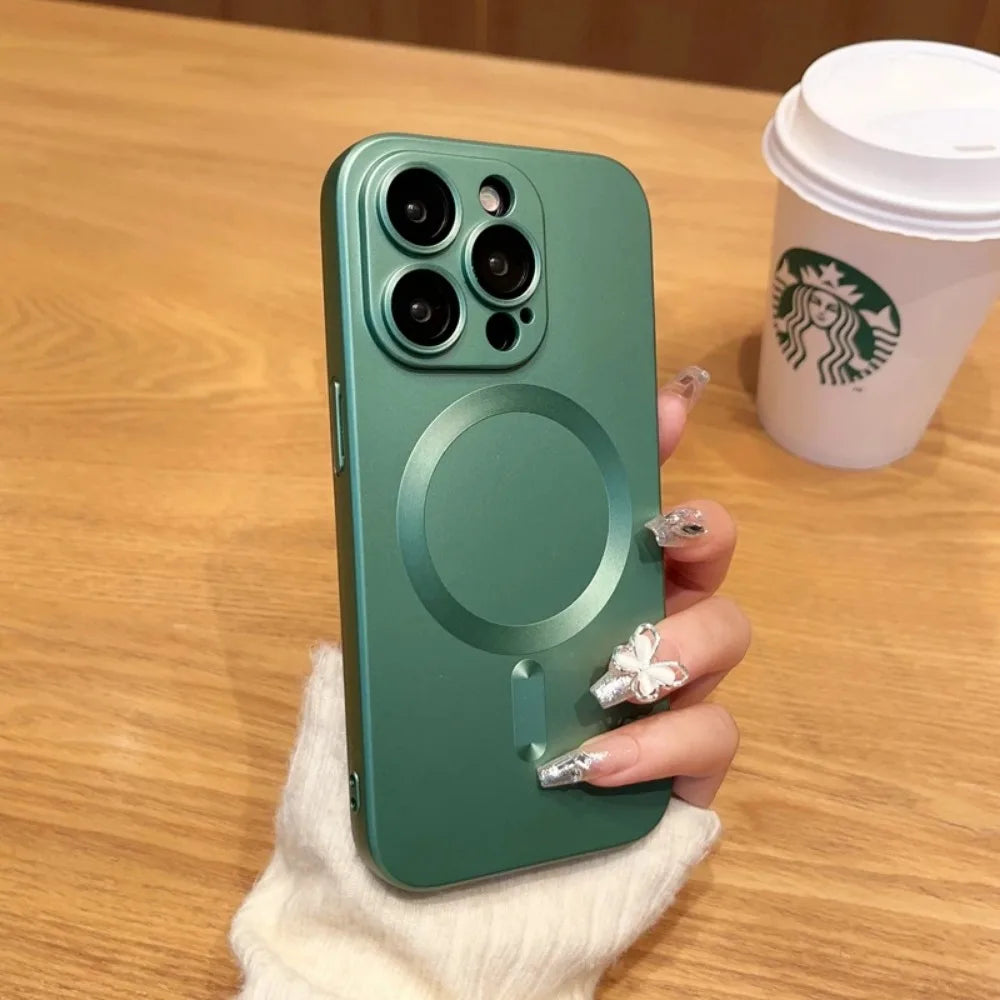 Luxury Magnetic Wireless Charging Matte Case For iPhone 16 15 14 Plus 13 12 11 Pro Max For Magsafe Camera Lens Protector Cover
