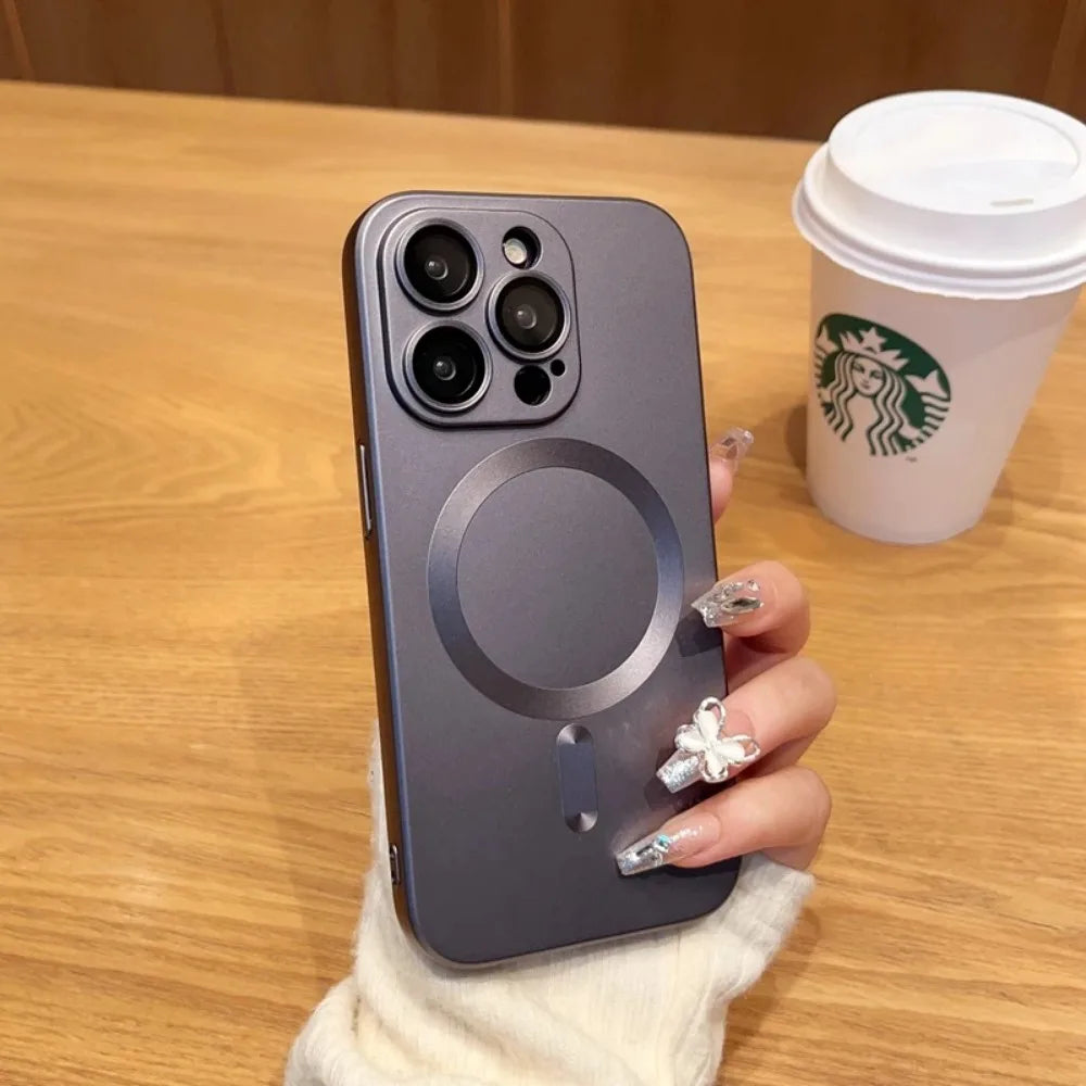 Luxury Magnetic Wireless Charging Matte Case For iPhone 16 15 14 Plus 13 12 11 Pro Max For Magsafe Camera Lens Protector Cover