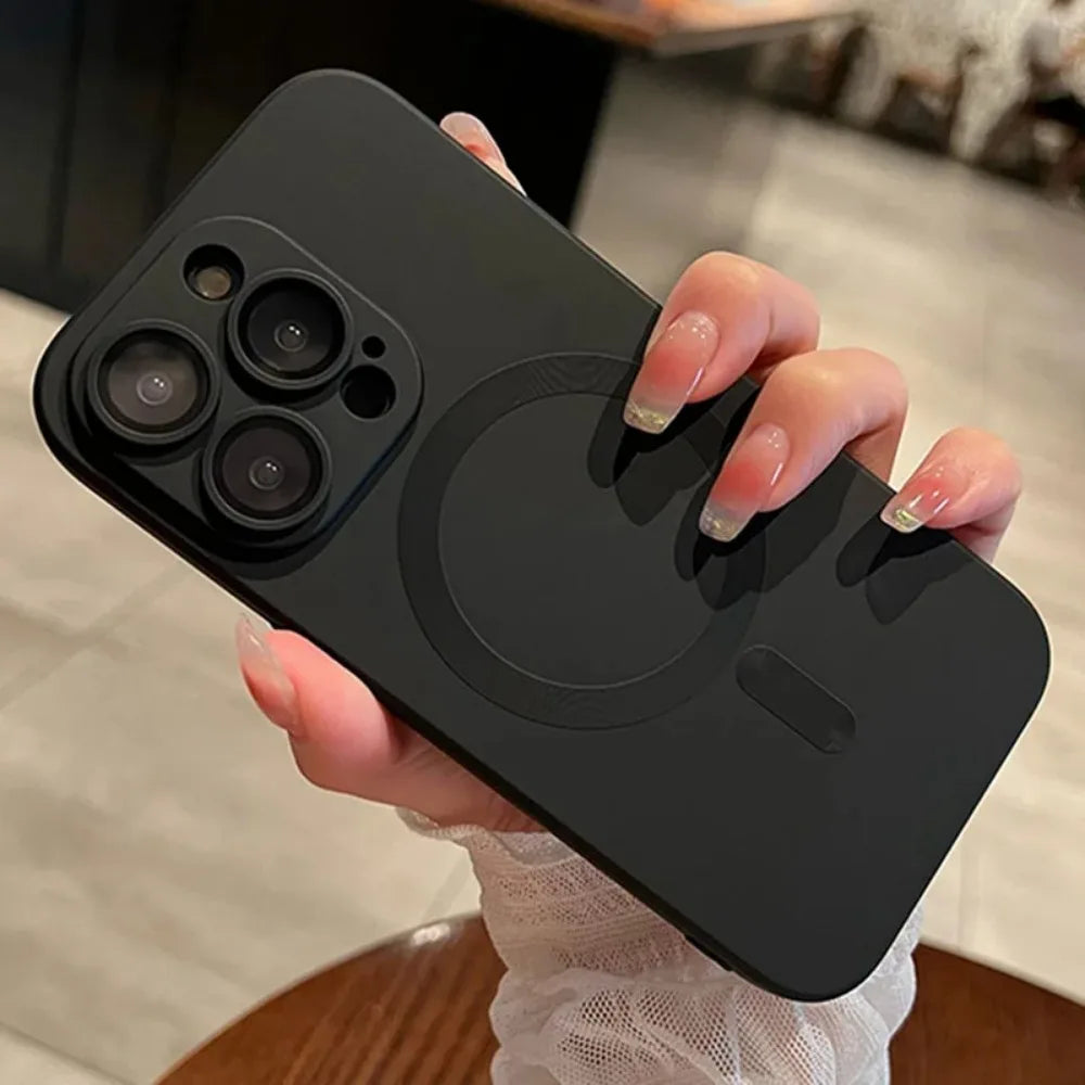 Luxury Magnetic Wireless Charging Matte Case For iPhone 16 15 14 Plus 13 12 11 Pro Max For Magsafe Camera Lens Protector Cover